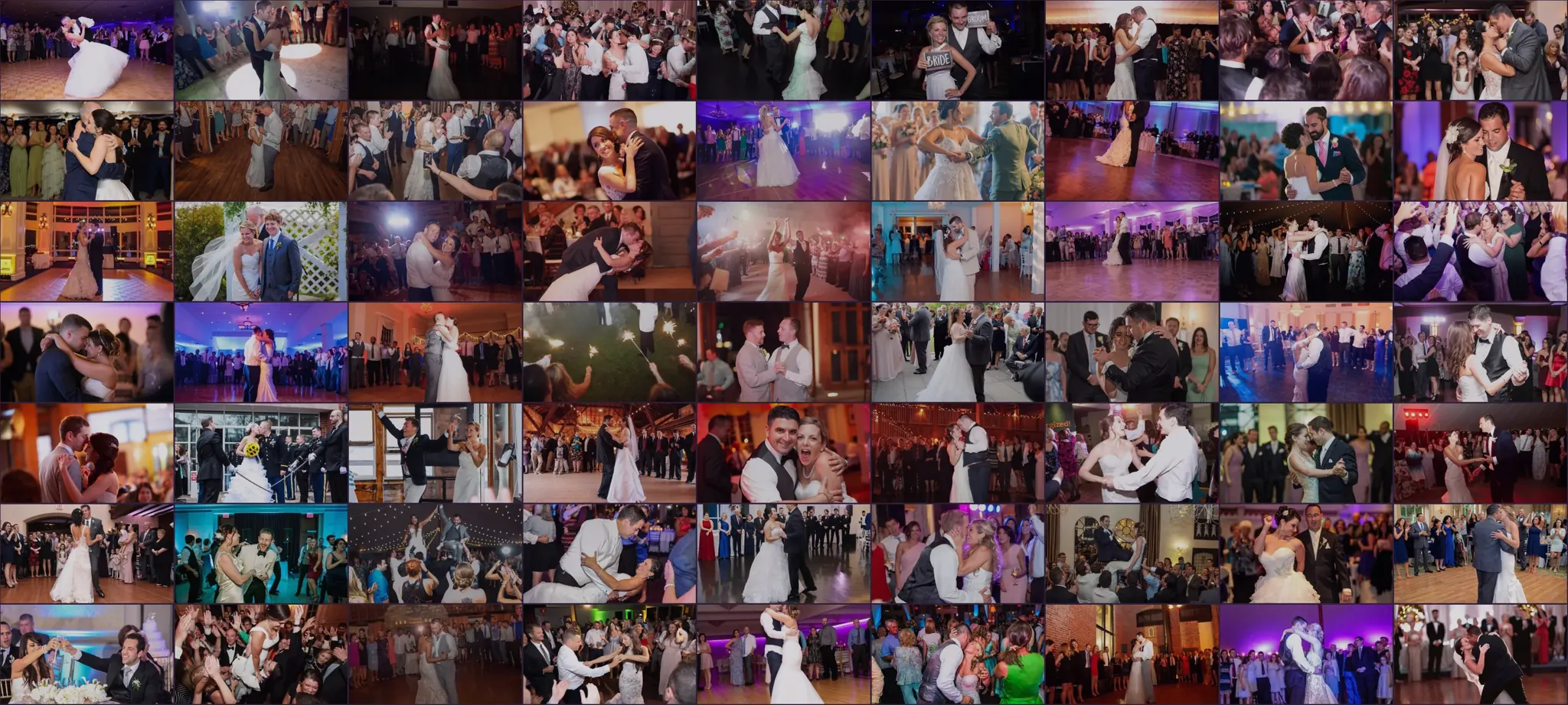 A collage of TSG Weddings couples celebrating, dancing, and sharing joyful wedding moments