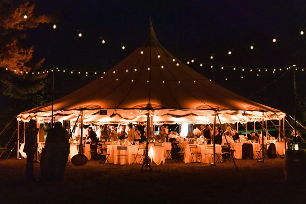 Wedding lighting at Gardens at Uncanoonuc