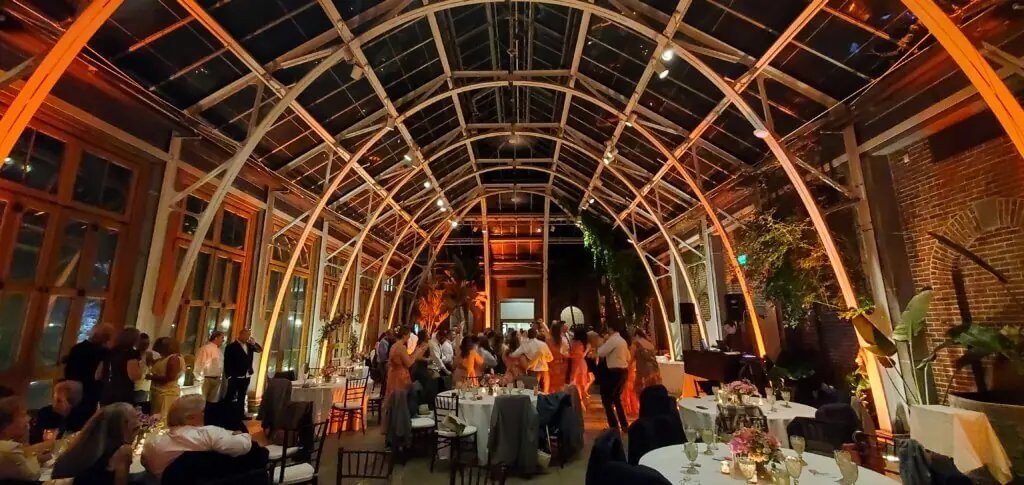 Wedding lighting at Tower Hill Botanic Gardens